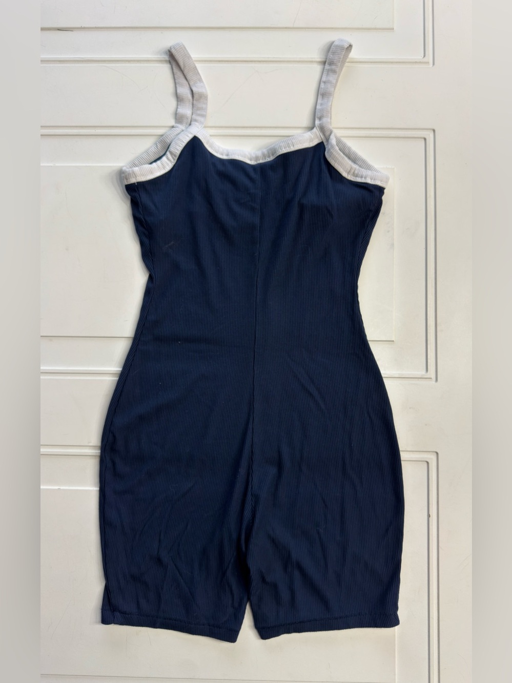 Skims Women’s Sz S Blue White Trim Ribbed Romper Bodysuit - Picture 5 of 6